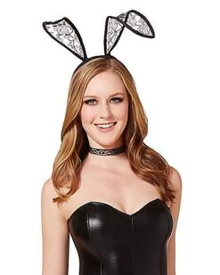 Black Velour And Lace Bunny Ears