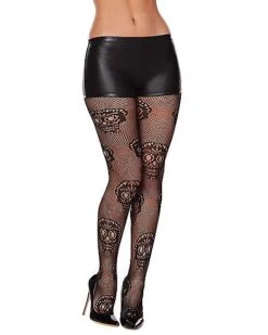 Adult Black Decorated Skull Tights