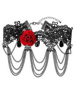 Day Of The Dead Rose Lace Choker Necklace -Colin Costume Shop 01433416 b
