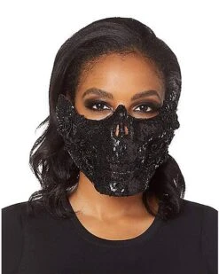 Black Skeleton Sequin Half Mask