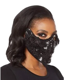 Black Skeleton Sequin Half Mask -Colin Costume Shop 01473255 c