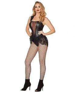 Adult Black Faux Leather And Lace Bodysuit -Colin Costume Shop 01481183 c