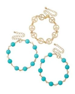 '60s Teal Peace Sign Bracelet Set