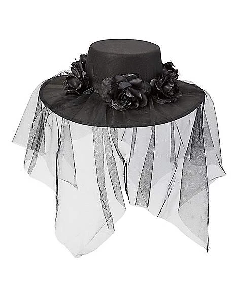 Black Veiled Day Of The Dead Flower Hat 4 Black Veiled Day Of The Dead Flower Hat - Image 2