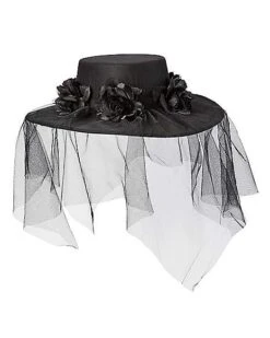 Black Veiled Day Of The Dead Flower Hat 7 Black Veiled Day Of The Dead Flower Hat -Colin Costume Shop 01507011 c