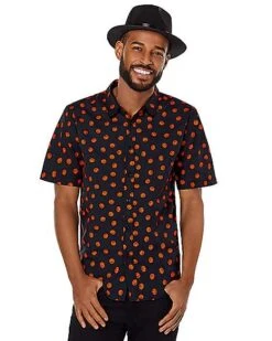 Pumpkin Print Button Down Shirt -Colin Costume Shop 01526292 c