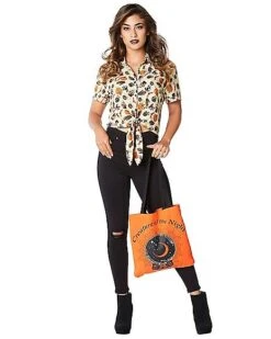 Adult Vintage Halloween Icon Tie Front Shirt And Tote Bag
