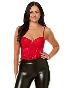 Red Pleather Lace Cup Bodysuit