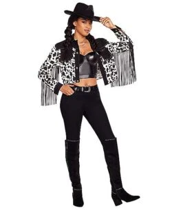 Adult Western Cow Print Fringe Jacket